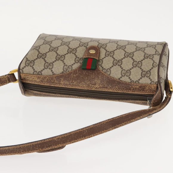 GUCCI GG Supreme Web Sherry Line Bag PVC Beige Gold 89 02 018 Auth 150405