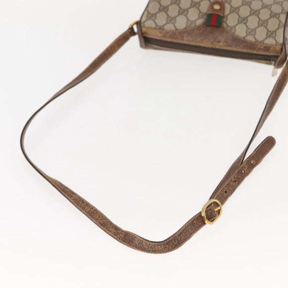 GUCCI GG Supreme Web Sherry Line Bag PVC Beige Gold 89 02 018 Auth 150405