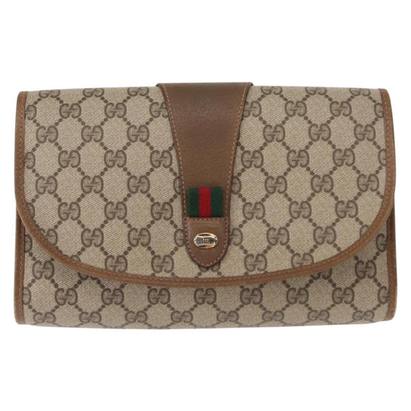 GUCCI GG Supreme Web Sherry Line Clutch Bag PVC Beige Gold 89 01 030 Auth 150407