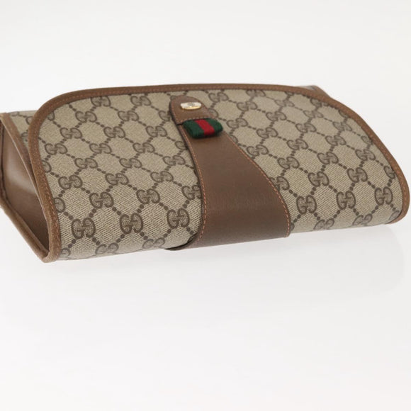 GUCCI GG Supreme Web Sherry Line Clutch Bag PVC Beige Gold 89 01 030 Auth 150407