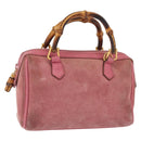 GUCCI Bamboo Mini Boston Bag Suede Pink Gold 007 122 0232 Auth 150408-1