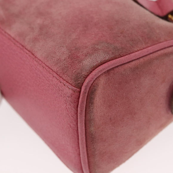 GUCCI Bamboo Mini Boston Bag Suede Pink Gold 007 122 0232 Auth 150408