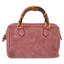 GUCCI Bamboo Mini Boston Bag Suede Pink Gold 007 122 0232 Auth 150408-13