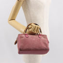 GUCCI Bamboo Mini Boston Bag Suede Pink Gold 007 122 0232 Auth 150408-22
