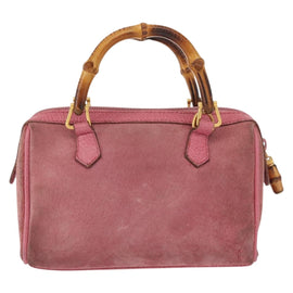 GUCCI Bamboo Mini Boston Bag Suede Pink Gold 007 122 0232 Auth 150408 - 0