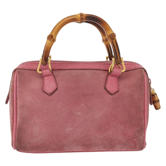 GUCCI Bamboo Mini Boston Bag Suede Pink Gold 007 122 0232 Auth 150408
