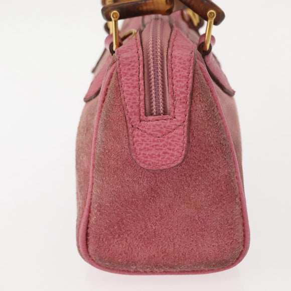 GUCCI Bamboo Mini Boston Bag Suede Pink Gold 007 122 0232 Auth 150408