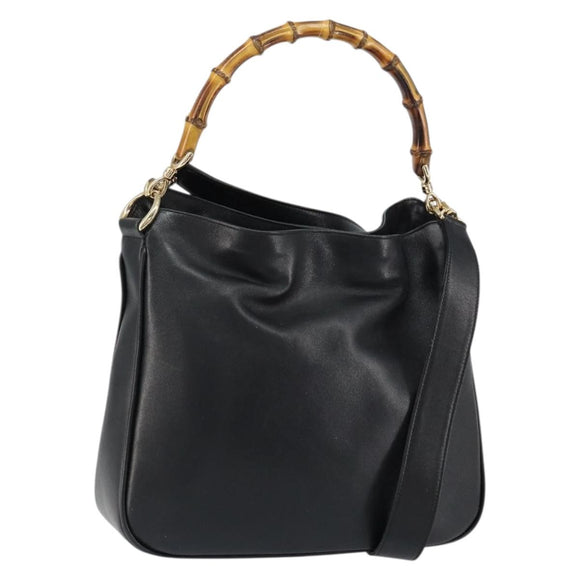 GUCCI Bamboo Shoulder Bag Leather Black Gold 001 3166 Auth 150409