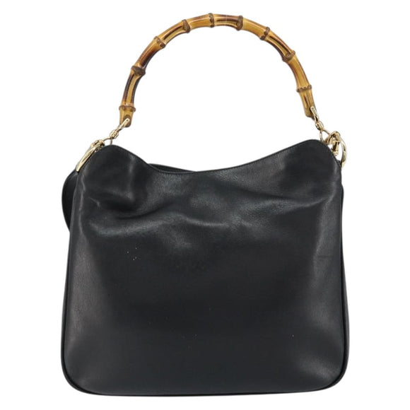 GUCCI Bamboo Shoulder Bag Leather Black Gold 001 3166 Auth 150409