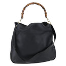 GUCCI Bamboo Shoulder Bag Leather 2way Black Gold 001 1998 1577 Auth 150410-1