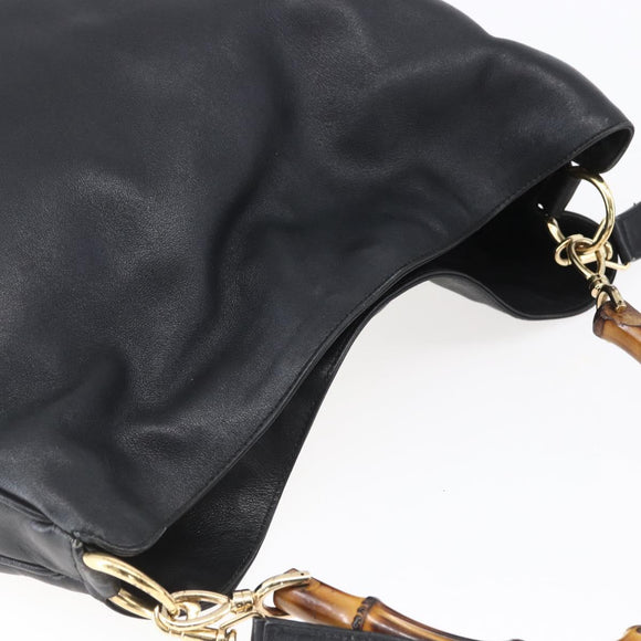 GUCCI Bamboo Shoulder Bag Leather 2way Black Gold 001 1998 1577 Auth 150410