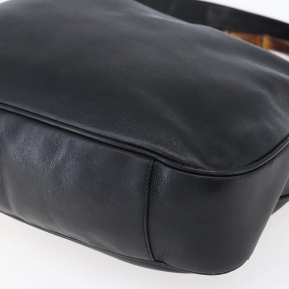 GUCCI Bamboo Shoulder Bag Leather 2way Black Gold 001 1998 1577 Auth 150410