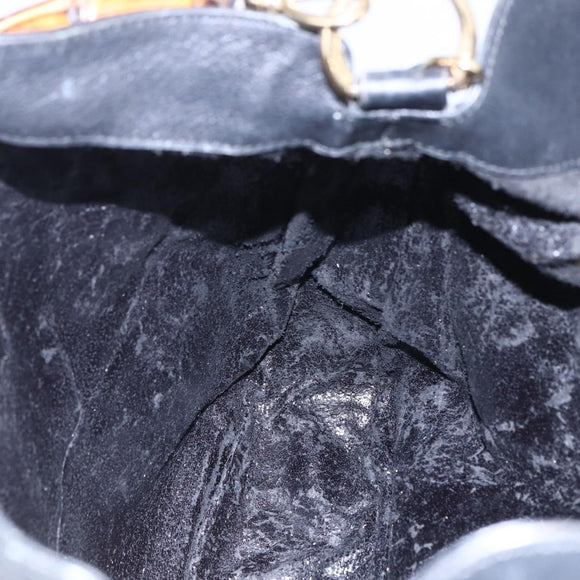 GUCCI Bamboo Shoulder Bag Leather 2way Black Gold 001 1998 1577 Auth 150410