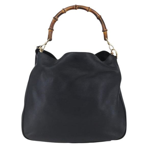 GUCCI Bamboo Shoulder Bag Leather 2way Black Gold 001 1998 1577 Auth 150410