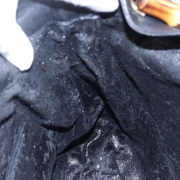 GUCCI Bamboo Shoulder Bag Leather 2way Black Gold 001 1998 1577 Auth 150410