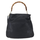 GUCCI Bamboo Shoulder Bag Leather 2way Black Gold 001 1998 1577 Auth 150410-2