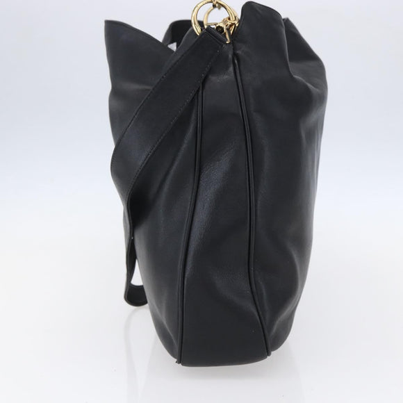 GUCCI Bamboo Shoulder Bag Leather 2way Black Gold 001 1998 1577 Auth 150410