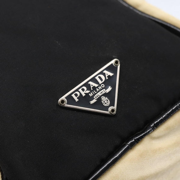 PRADA Shoulder Bag Nylon Beige Silver Auth 150411