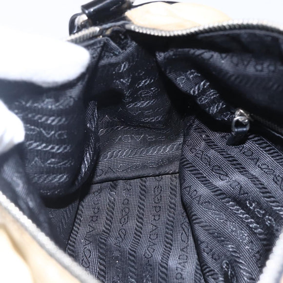 PRADA Shoulder Bag Nylon Beige Silver Auth 150411