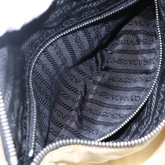 PRADA Shoulder Bag Nylon Beige Silver Auth 150411