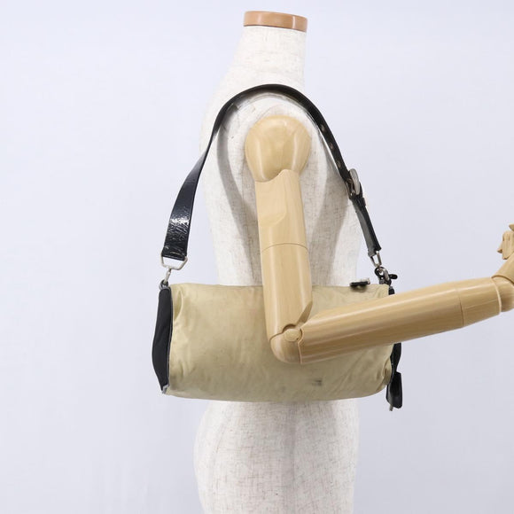 PRADA Shoulder Bag Nylon Beige Silver Auth 150411