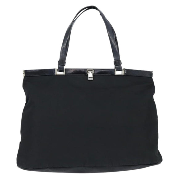 PRADA Hand Bag Nylon Black Silver Auth 150413