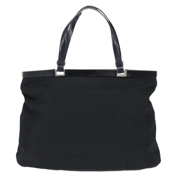 PRADA Hand Bag Nylon Black Silver Auth 150413