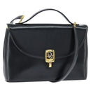 Christian Dior Hand Bag Calf Skin 2way Black Gold Auth 150418-1