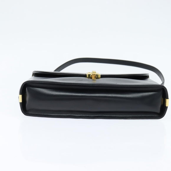 Christian Dior Hand Bag Calf Skin 2way Black Gold Auth 150418