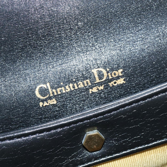 Christian Dior Hand Bag Calf Skin 2way Black Gold Auth 150418