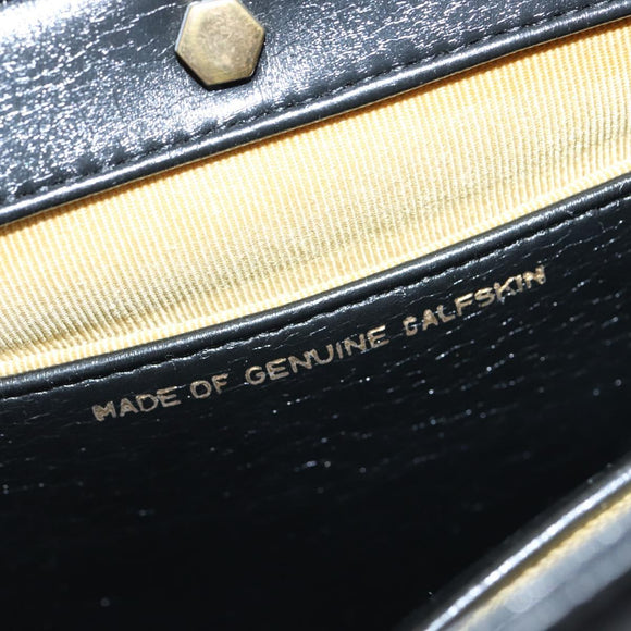 Christian Dior Hand Bag Calf Skin 2way Black Gold Auth 150418