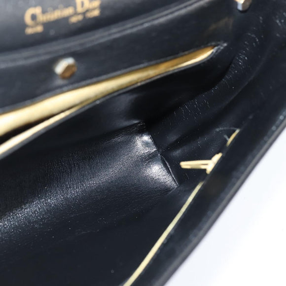 Christian Dior Hand Bag Calf Skin 2way Black Gold Auth 150418