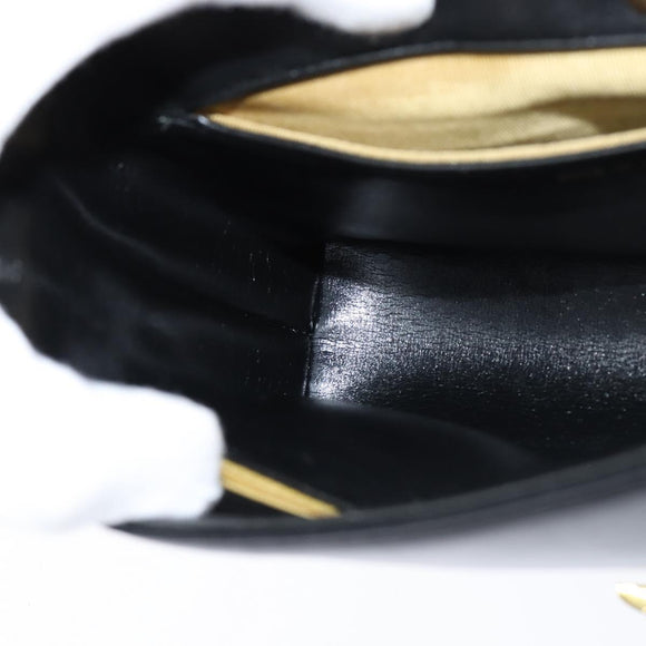 Christian Dior Hand Bag Calf Skin 2way Black Gold Auth 150418