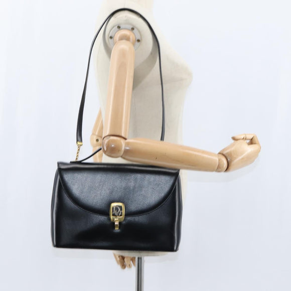 Christian Dior Hand Bag Calf Skin 2way Black Gold Auth 150418