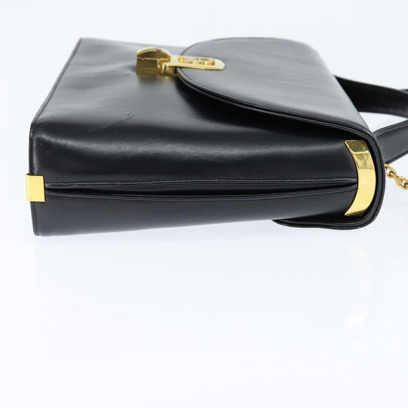 Christian Dior Hand Bag Calf Skin 2way Black Gold Auth 150418