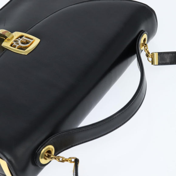 Christian Dior Hand Bag Calf Skin 2way Black Gold Auth 150418