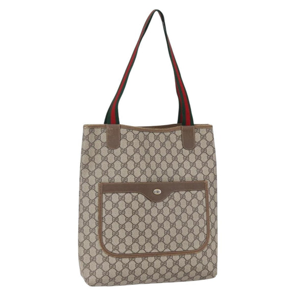 GUCCI GG Supreme Web Sherry Line Tote Bag PVC Beige Red 40 02 003 Auth 150427