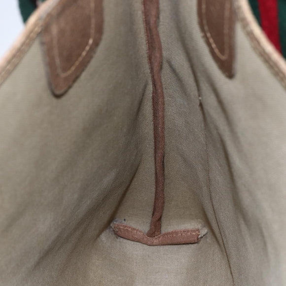 GUCCI GG Supreme Web Sherry Line Tote Bag PVC Beige Red 40 02 003 Auth 150427