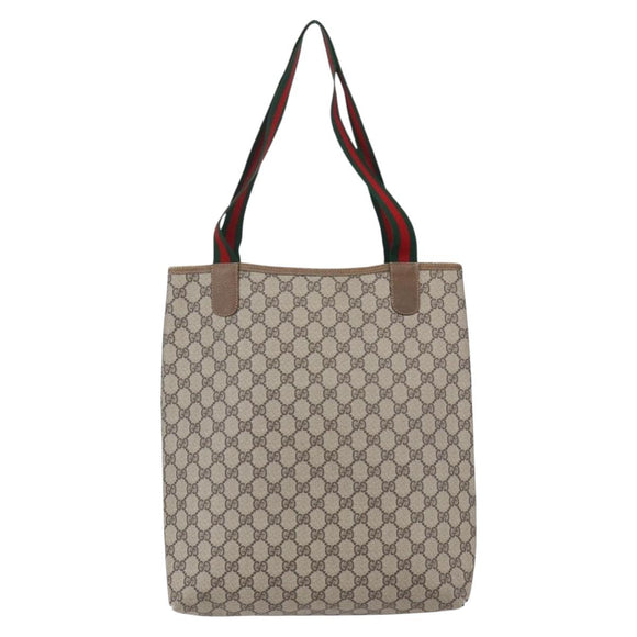 GUCCI GG Supreme Web Sherry Line Tote Bag PVC Beige Red 40 02 003 Auth 150427