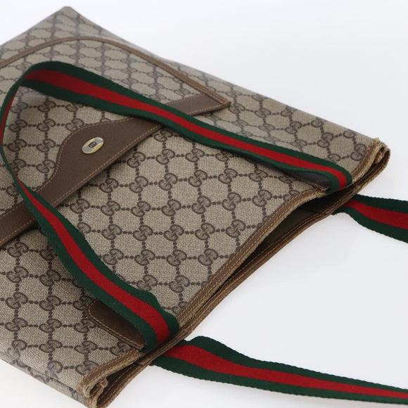 GUCCI GG Supreme Web Sherry Line Tote Bag PVC Beige Red 40 02 003 Auth 150427