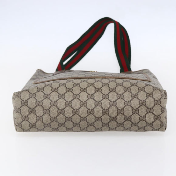 GUCCI GG Supreme Web Sherry Line Tote Bag PVC Beige Red 40 02 003 Auth 150427