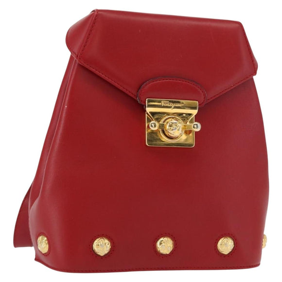 Salvatore Ferragamo Backpack Leather Red Gold Auth 150428