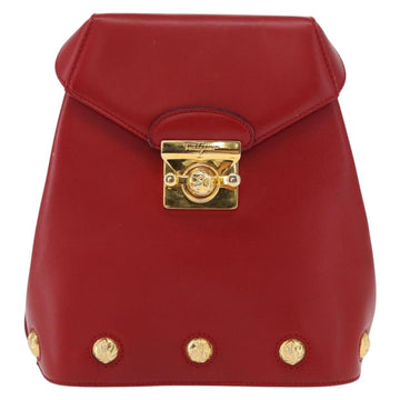 Salvatore Ferragamo Backpack Leather Red Gold Auth 150428 - 0