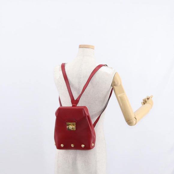 Salvatore Ferragamo Backpack Leather Red Gold Auth 150428