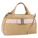 Salvatore Ferragamo Vala Hand Bag Enamel 2way Beige Silver Auth 150429-1