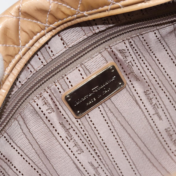 Salvatore Ferragamo Vala Hand Bag Enamel 2way Beige Silver Auth 150429