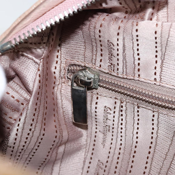 Salvatore Ferragamo Vala Hand Bag Enamel 2way Beige Silver Auth 150429