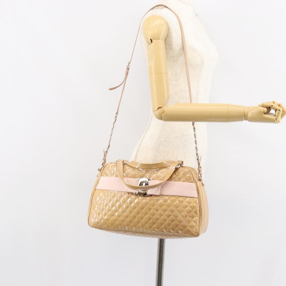 Salvatore Ferragamo Vala Hand Bag Enamel 2way Beige Silver Auth 150429