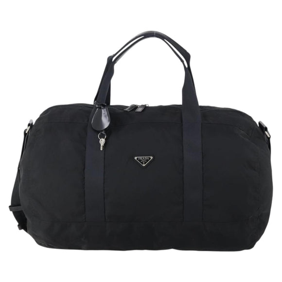 PRADA Boston Bag Nylon 2way Black Silver Auth 150432
