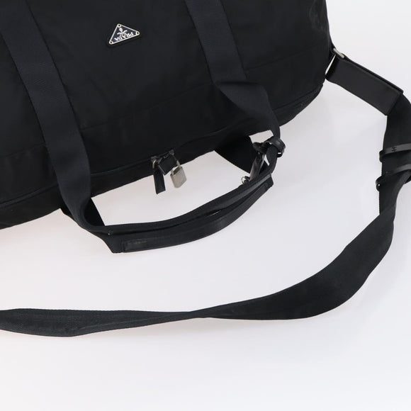PRADA Boston Bag Nylon 2way Black Silver Auth 150432